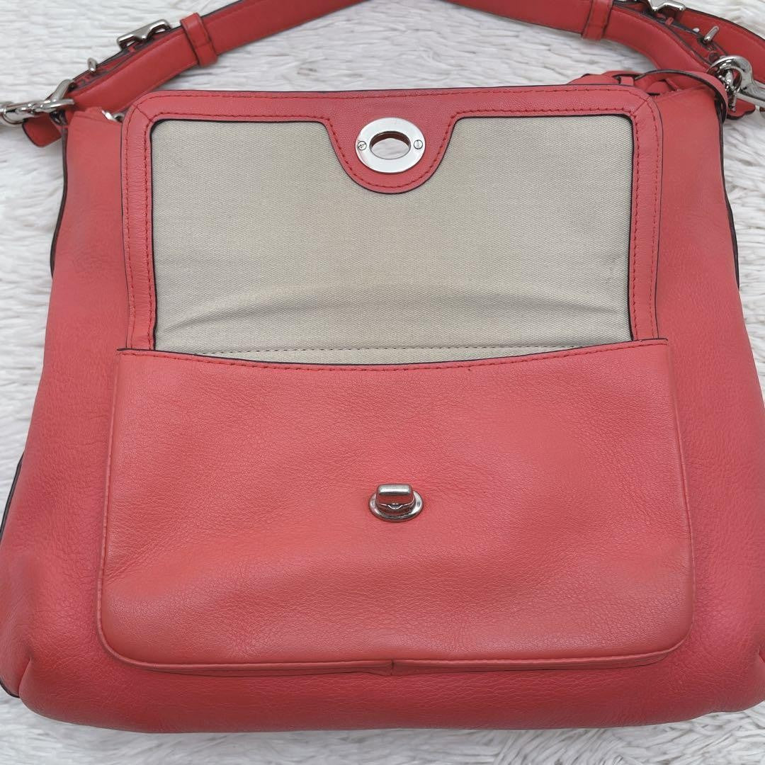 COACH Shoulder Bag Purse 2way Turn Lock Leather Orange Authentic