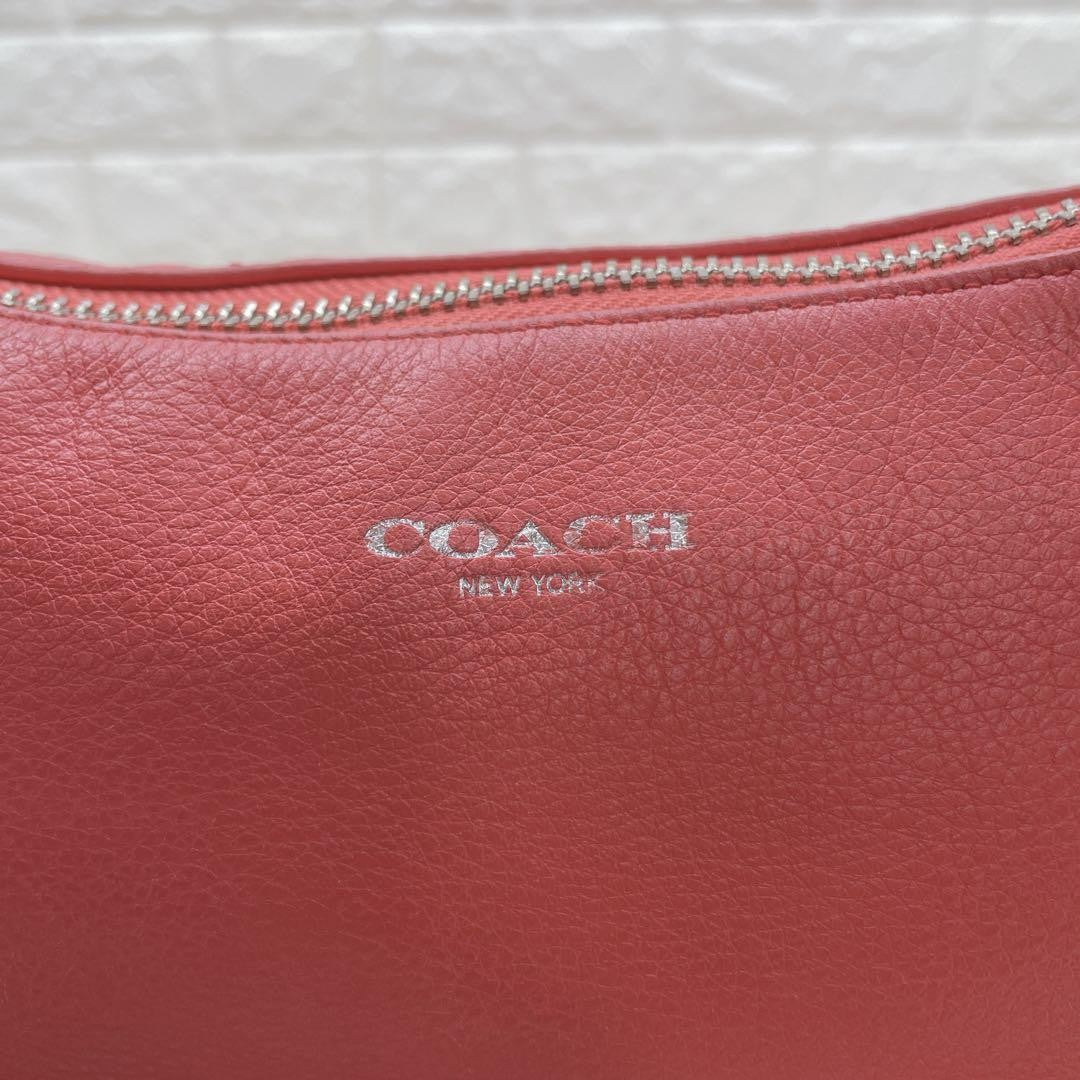 COACH Shoulder Bag Purse 2way Turn Lock Leather Orange Authentic