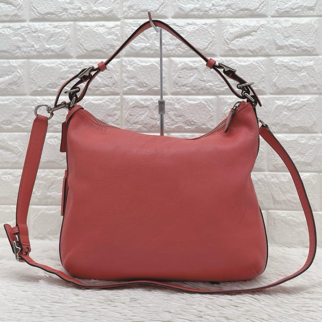 COACH Shoulder Bag Purse 2way Turn Lock Leather Orange Authentic