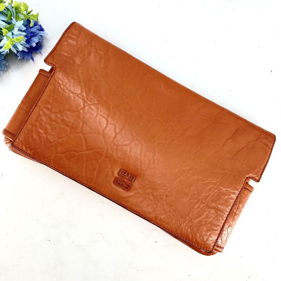 GIVENCHY Clutch Bag Second Bag 4G Leather Orange Authentic