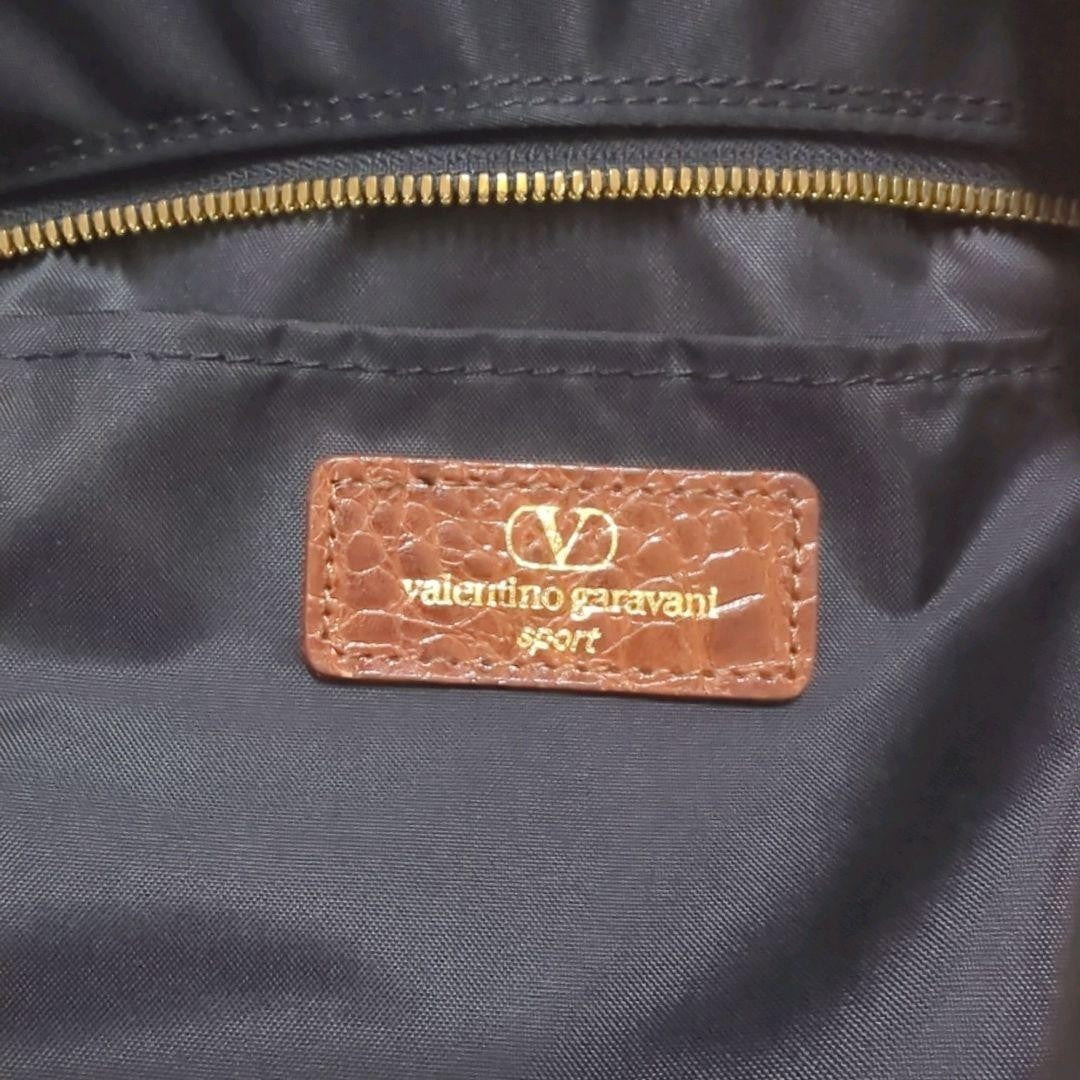 Valentino Garavani Sport Hand Bag Tote Purse Logo Nylon Leather Black Brown Auth