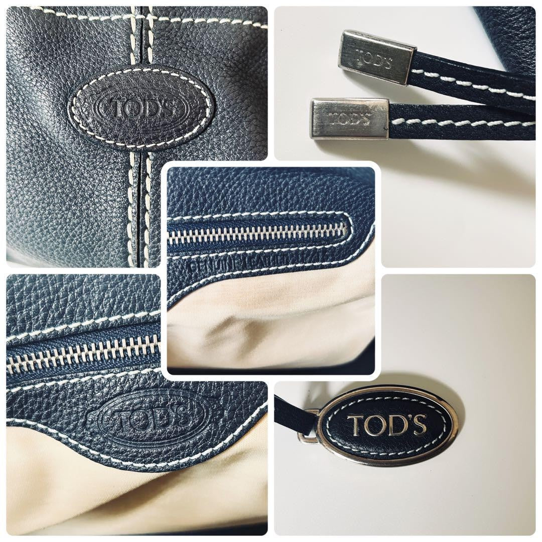 TOD'S Hand Bag Tote Purse Leather Dark Navy Authentic
