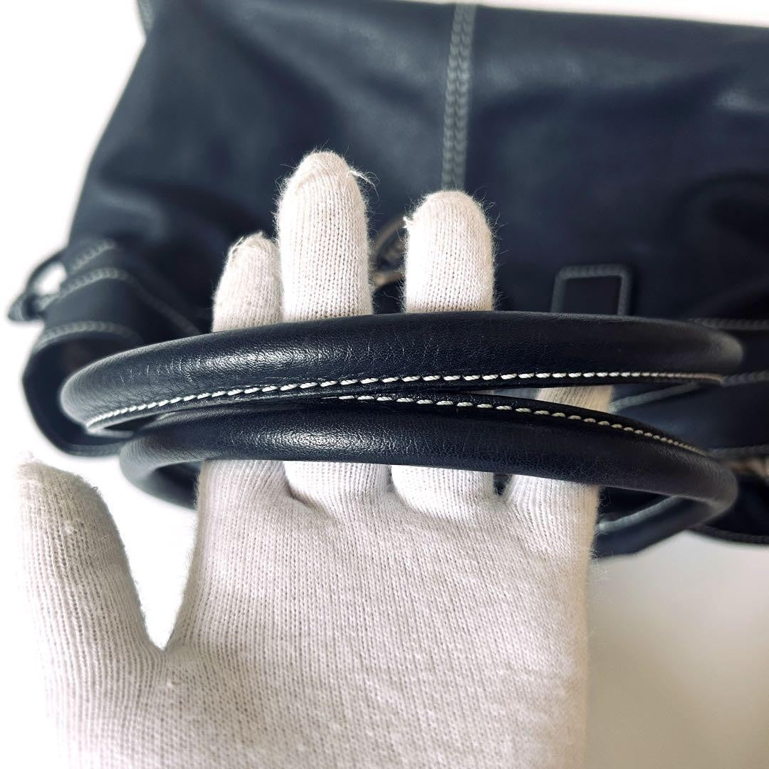 TOD'S Hand Bag Tote Purse Leather Dark Navy Authentic