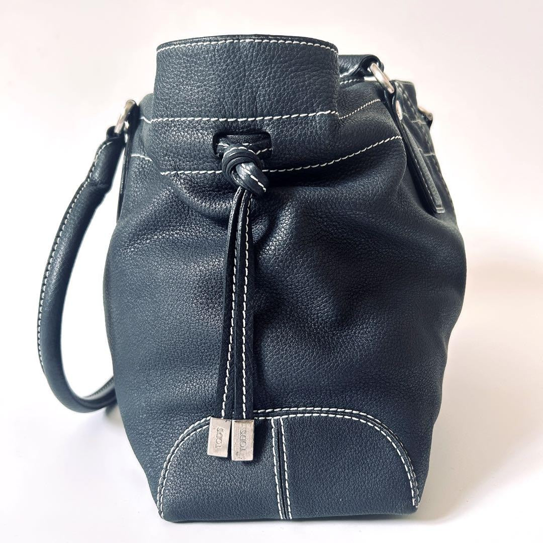 TOD'S Hand Bag Tote Purse Leather Dark Navy Authentic