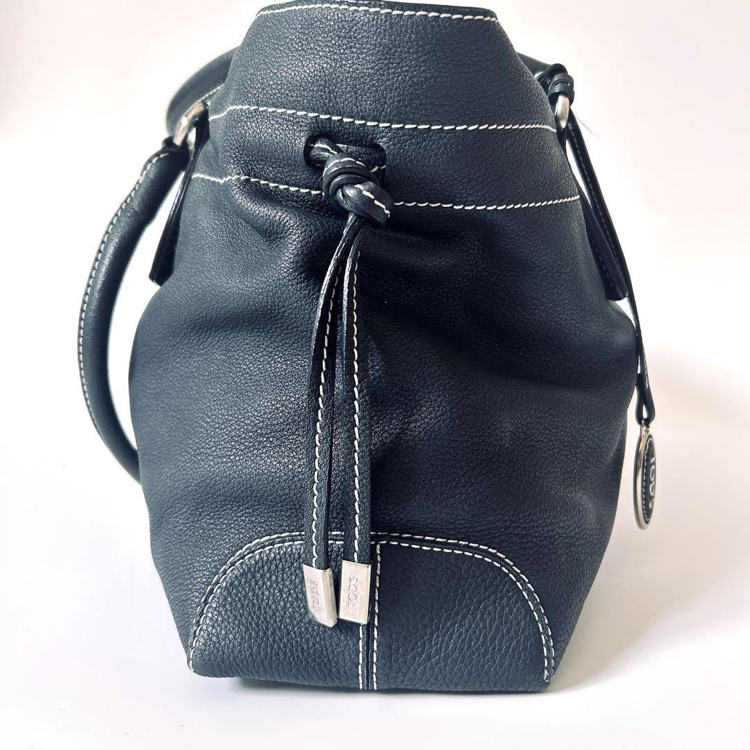 TOD'S Hand Bag Tote Purse Leather Dark Navy Authentic