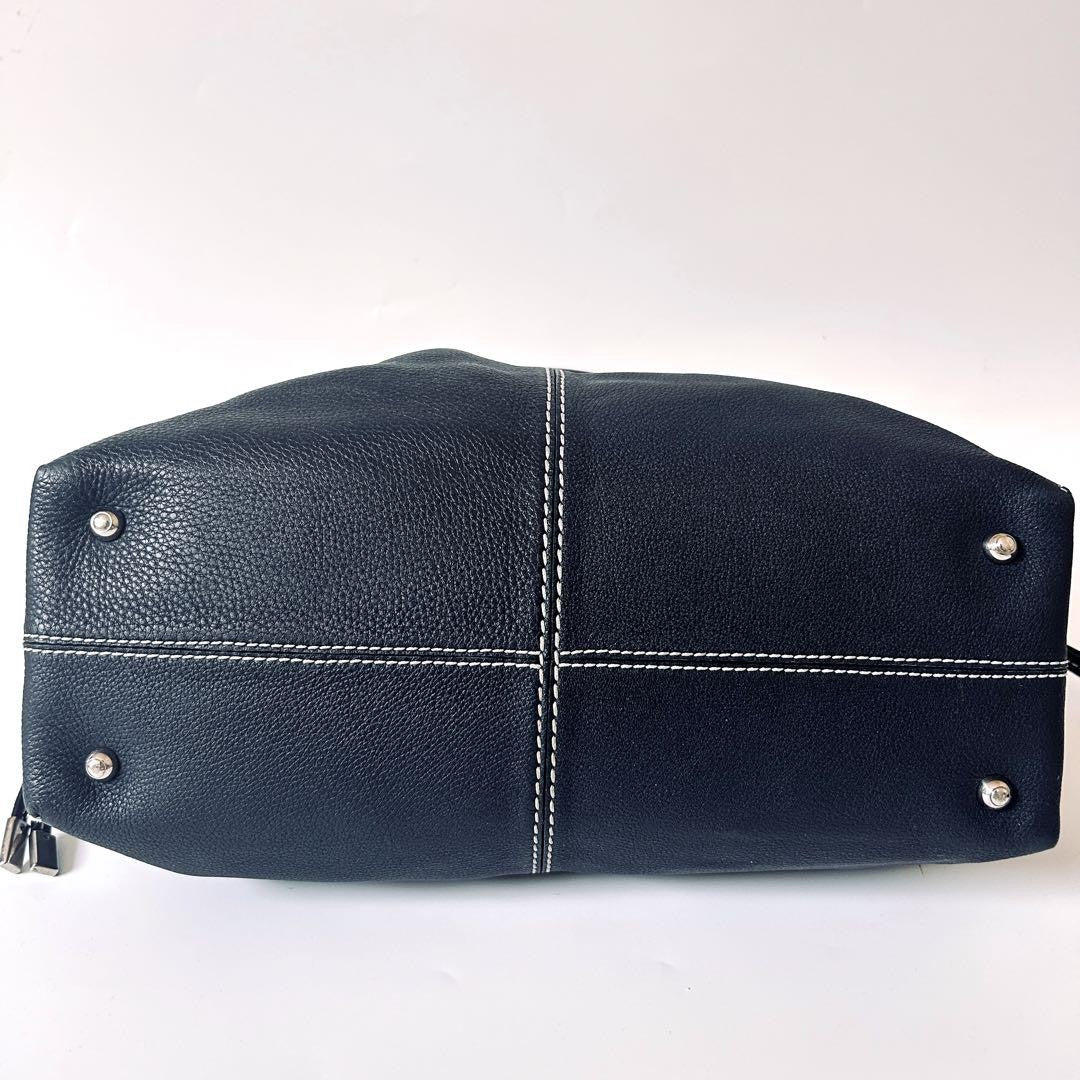 TOD'S Hand Bag Tote Purse Leather Dark Navy Authentic
