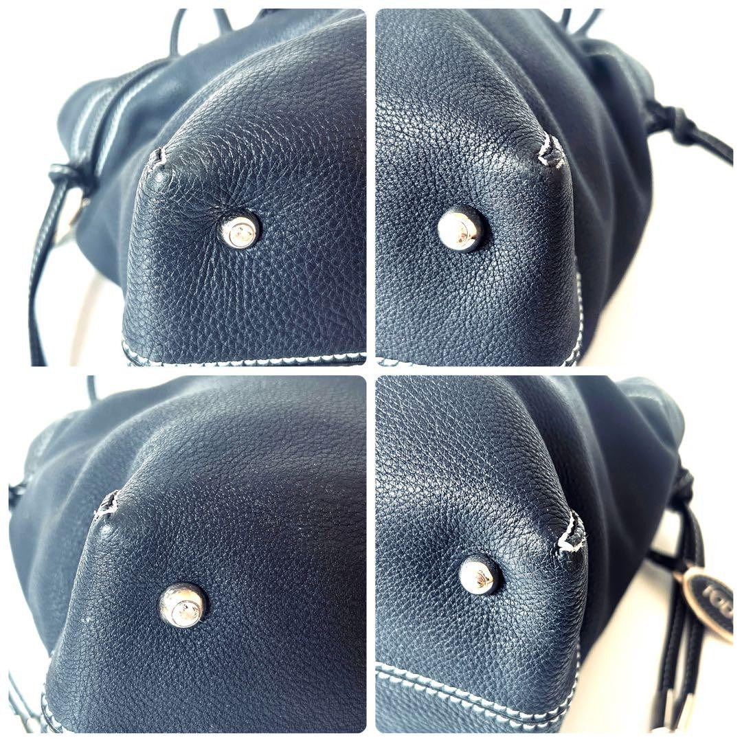 TOD'S Hand Bag Tote Purse Leather Dark Navy Authentic