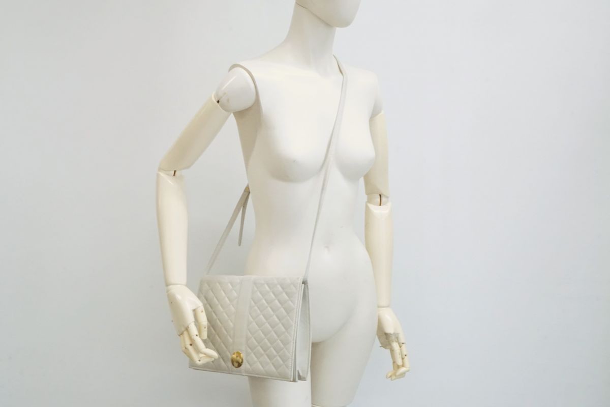 Saint Laurent Shoulder Bag Purse 2way Quilting Leather White Authentic