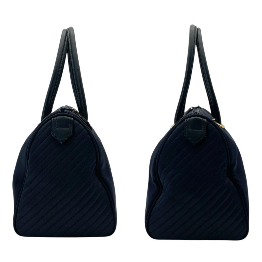Saint Laurent Mini Boston Bag Hand Bag Tote Purse YSL Cassandra Nylon Navy Auth