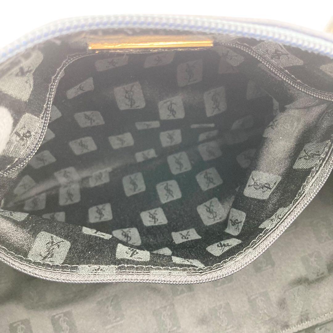 Saint Laurent Mini Boston Bag Hand Bag Tote Purse YSL Cassandra Nylon Navy Auth