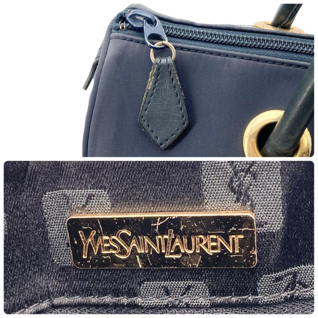 Saint Laurent Mini Boston Bag Hand Bag Tote Purse YSL Cassandra Nylon Navy Auth
