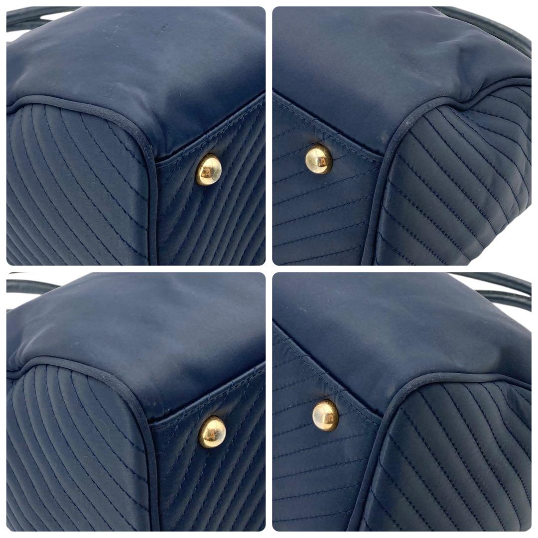 Saint Laurent Mini Boston Bag Hand Bag Tote Purse YSL Cassandra Nylon Navy Auth