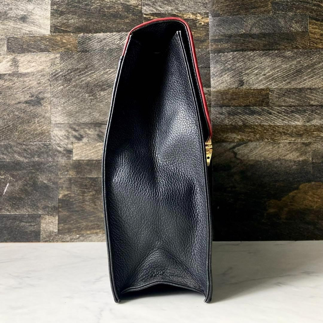 Saint Laurent Hand Bag Tote Purse Leather Black Red Authentic