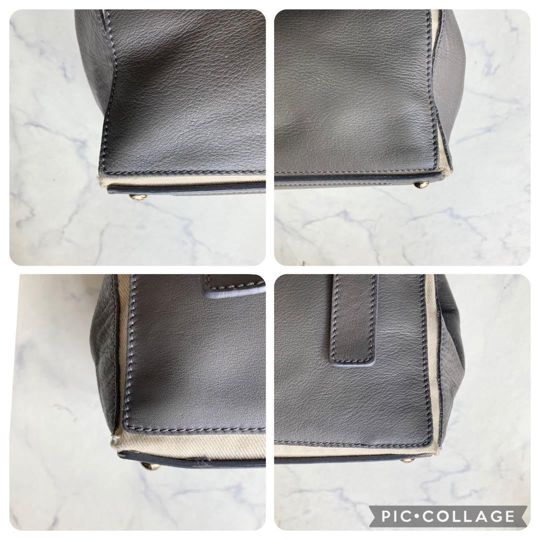 Saint Laurent Hand Bag Tote Purse Muse Toe Canvas Leather Gray Authentic