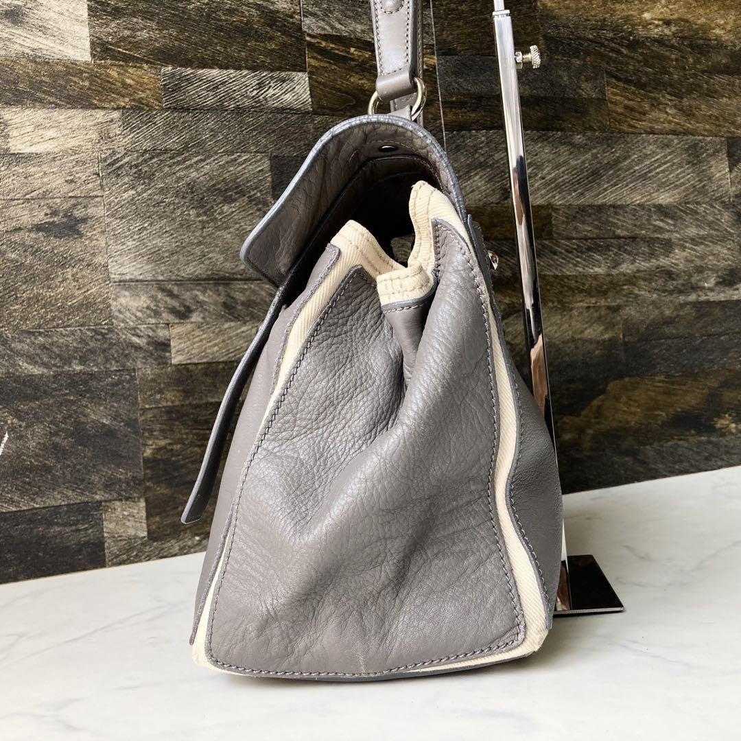 Saint Laurent Hand Bag Tote Purse Muse Toe Canvas Leather Gray Authentic