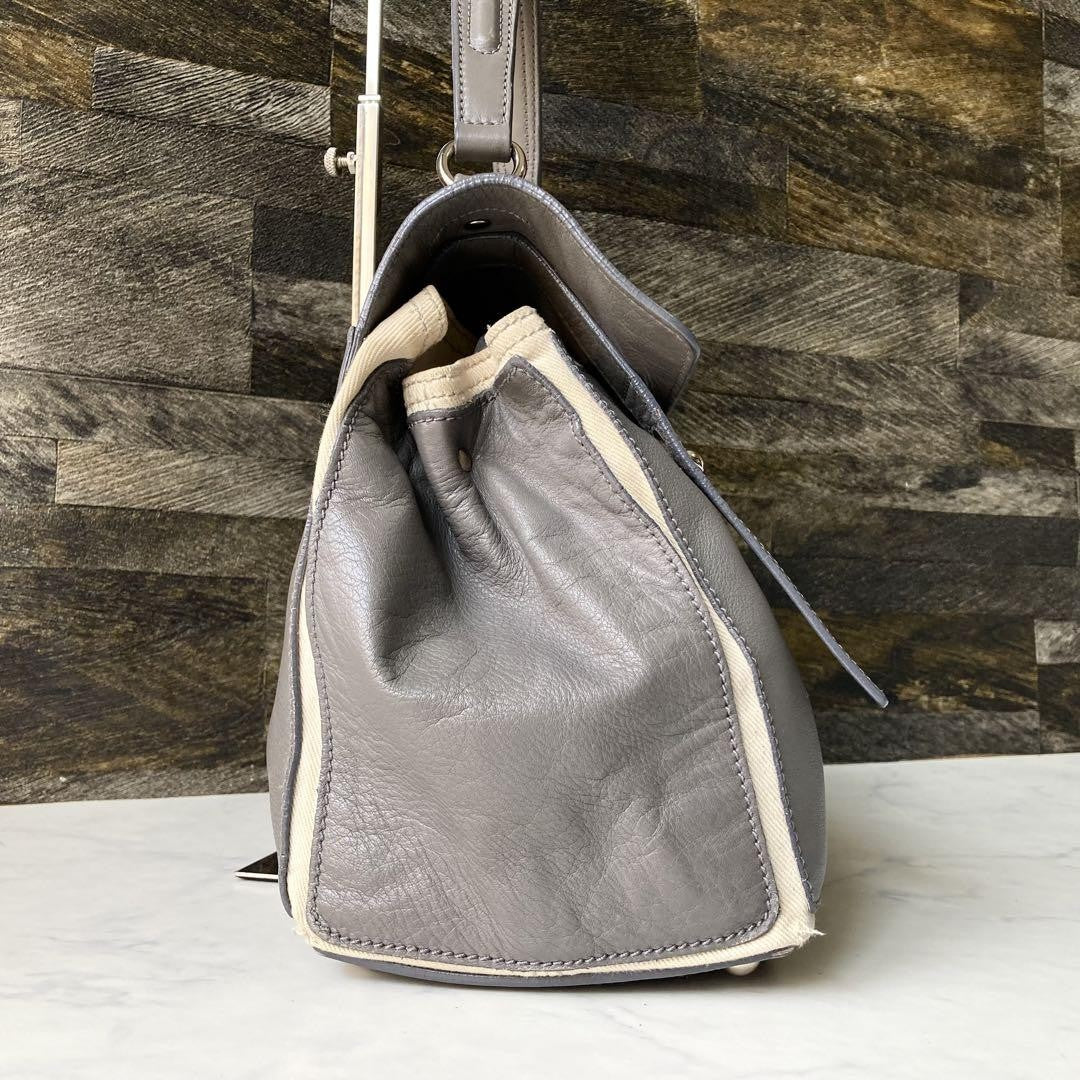 Saint Laurent Hand Bag Tote Purse Muse Toe Canvas Leather Gray Authentic
