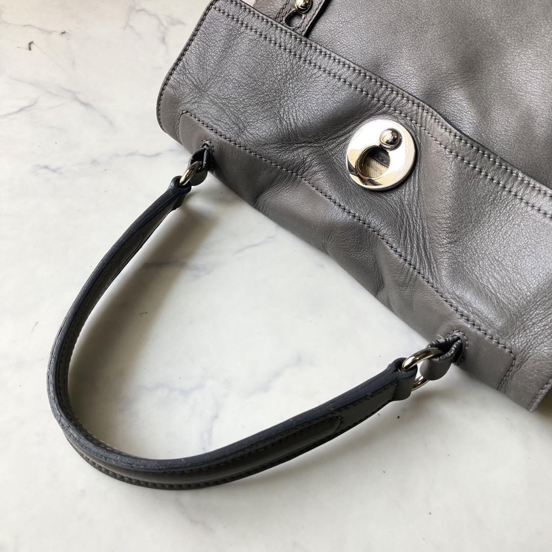 Saint Laurent Hand Bag Tote Purse Muse Toe Canvas Leather Gray Authentic