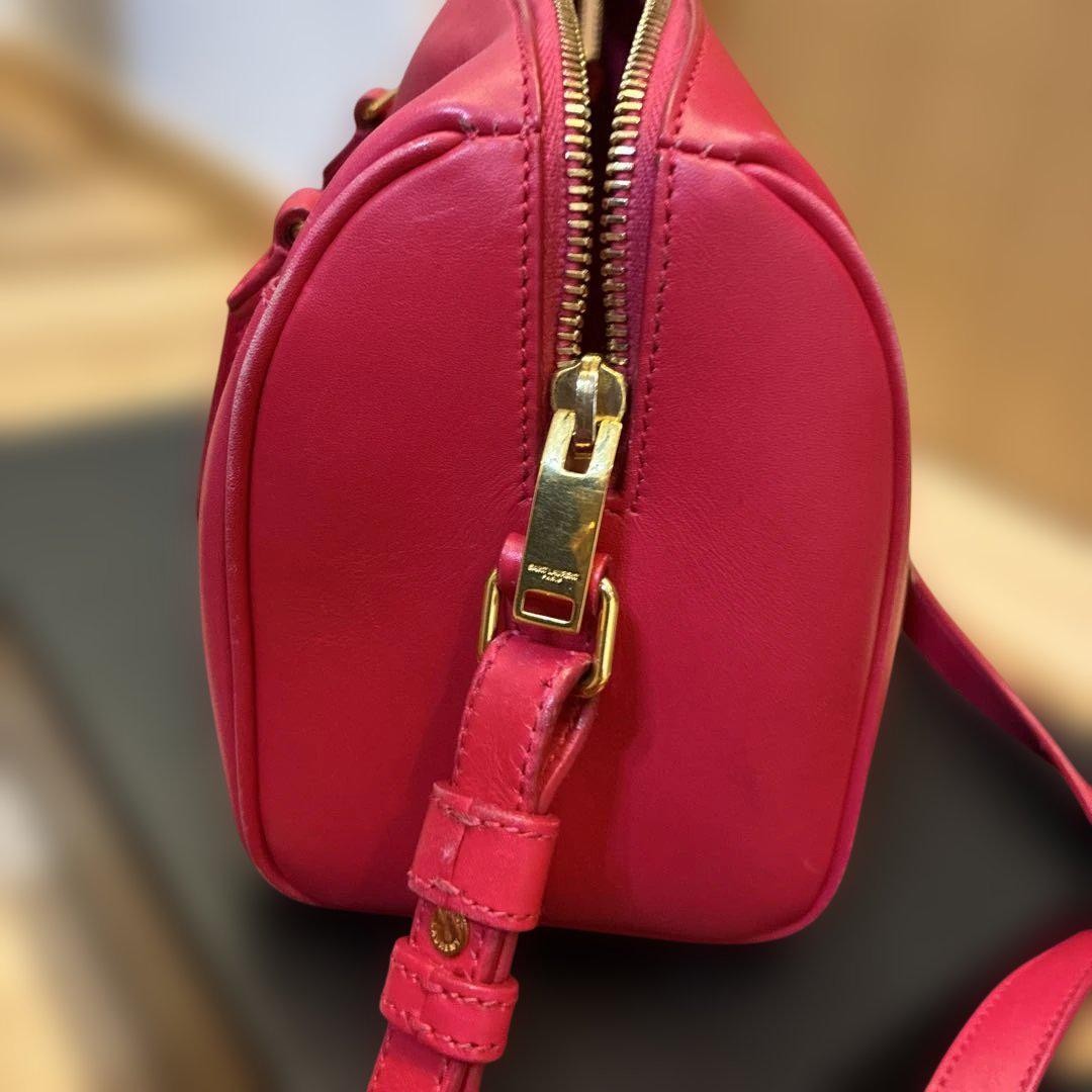 Saint Laurent Shoulder Bag Purse Mini Boston Logo Leather Pink Red Authentic
