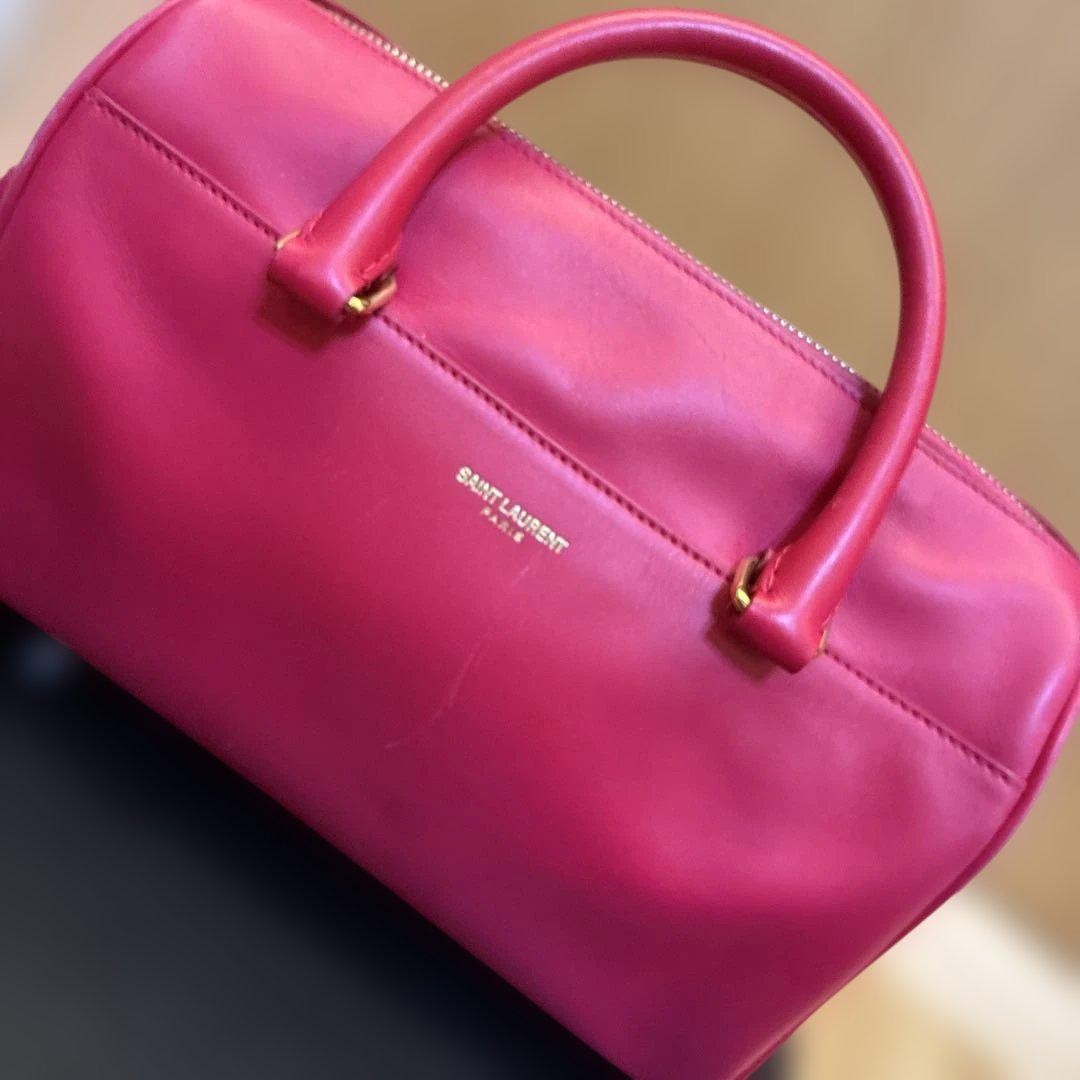 Saint Laurent Shoulder Bag Purse Mini Boston Logo Leather Pink Red Authentic