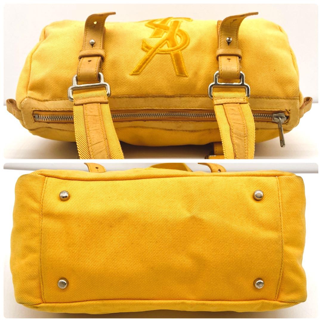 Saint Laurent Mini Boston Hand Bag Purse YSL Cassandra Canvas Leather Yellow