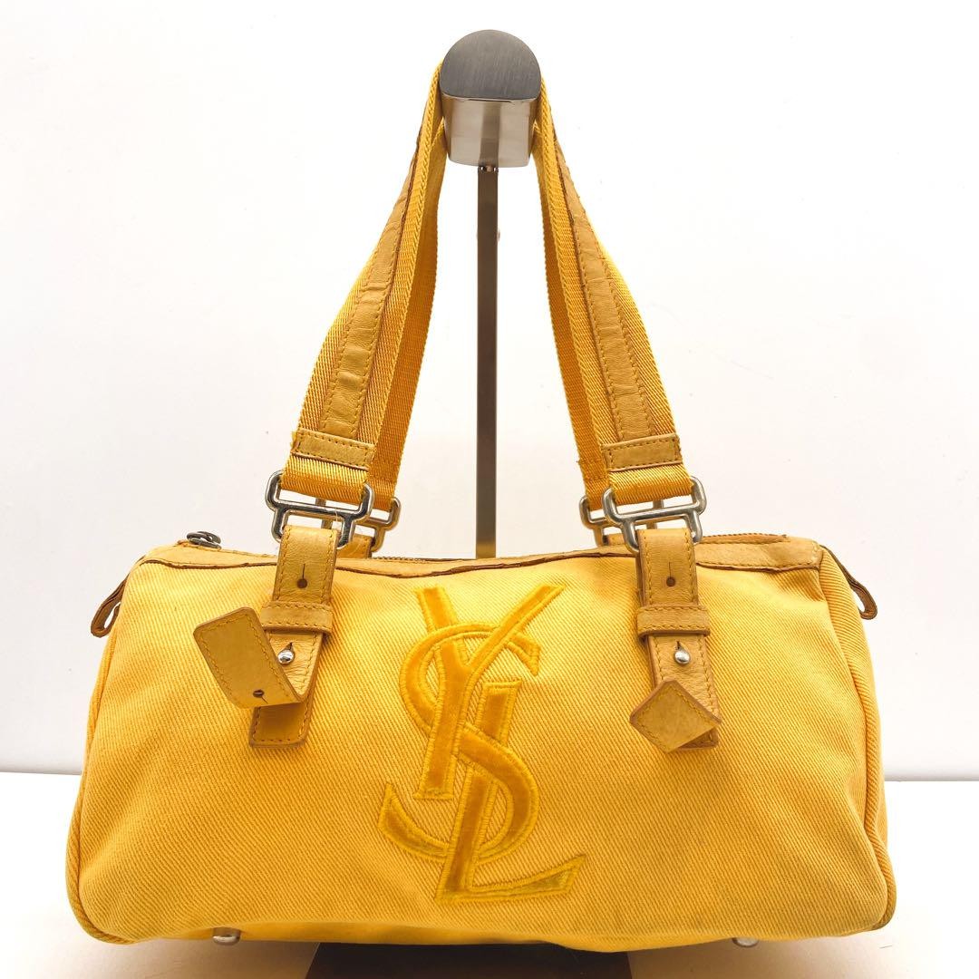 Saint Laurent Mini Boston Hand Bag Purse YSL Cassandra Canvas Leather Yellow