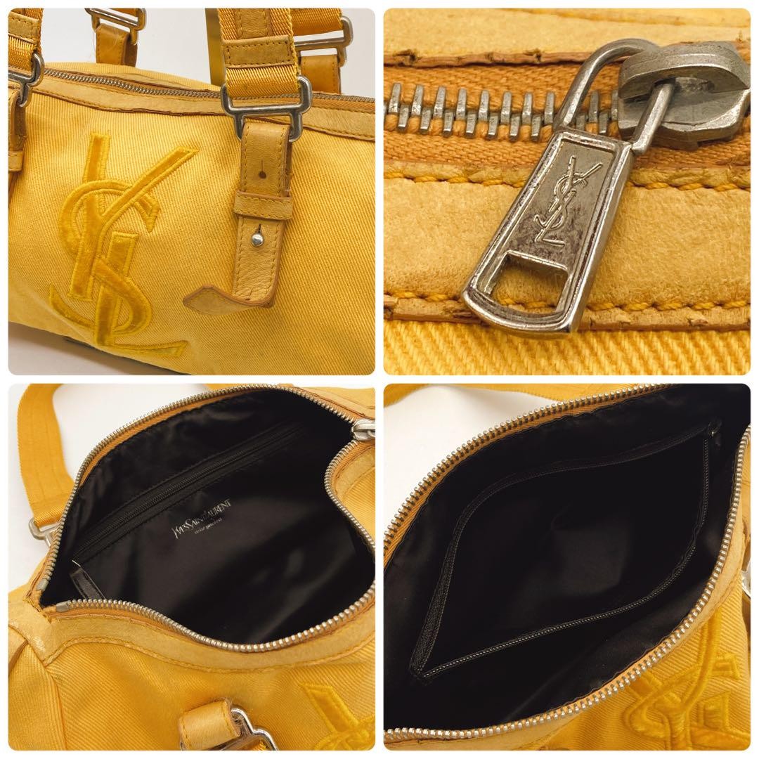 Saint Laurent Mini Boston Hand Bag Purse YSL Cassandra Canvas Leather Yellow