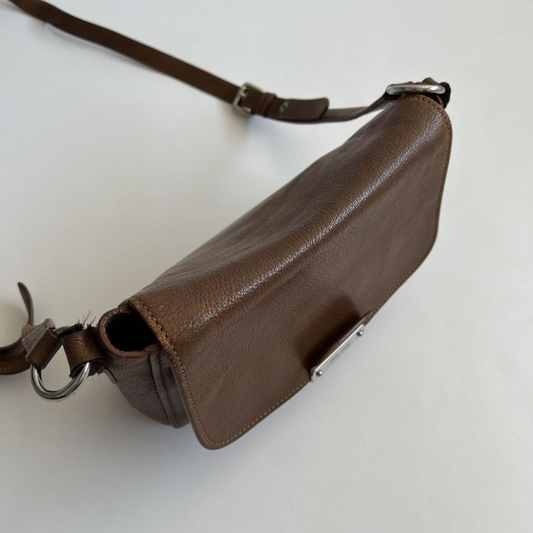 MIU MIU Shoulder Bag Purse Logo Leather Brown Authentic