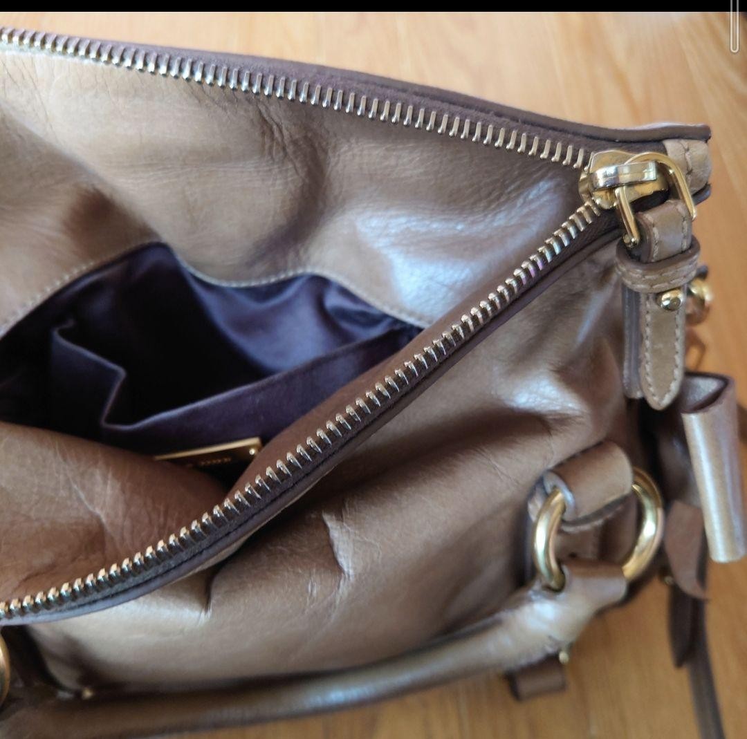 MIU MIU Hand Shoulder Bag Tote Purse Logo Beige Authentic
