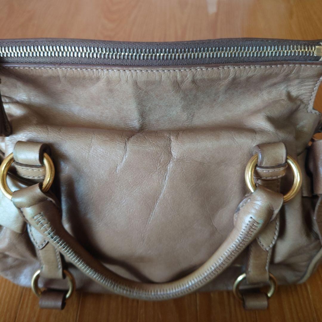 MIU MIU Hand Shoulder Bag Tote Purse Logo Beige Authentic