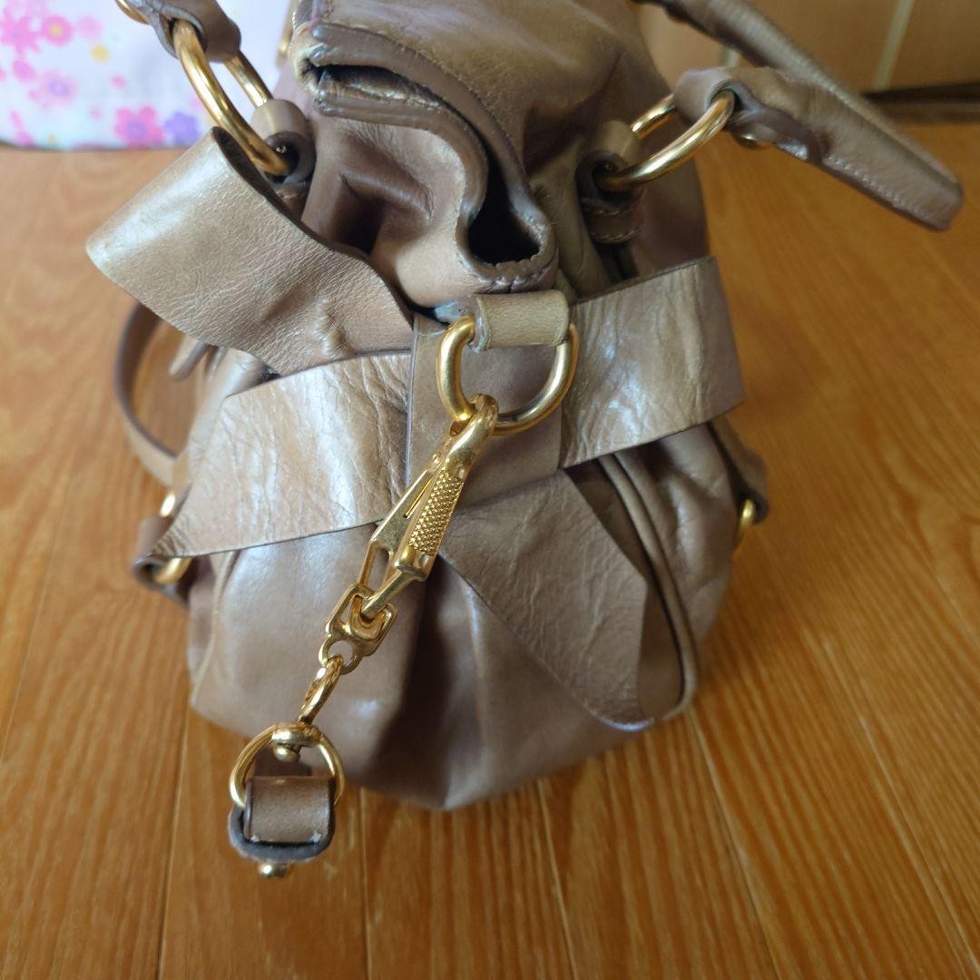 MIU MIU Hand Shoulder Bag Tote Purse Logo Beige Authentic