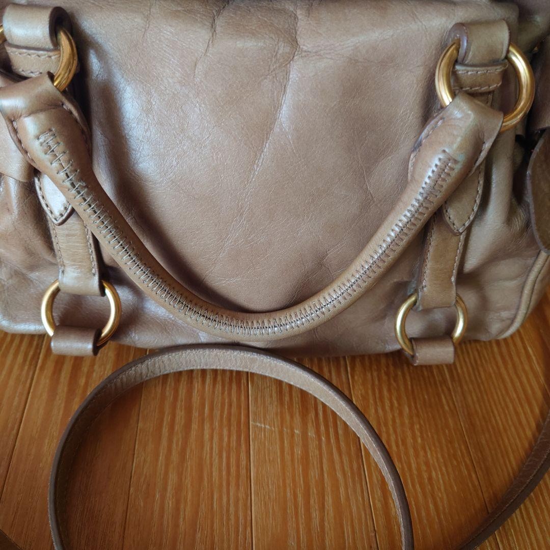 MIU MIU Hand Shoulder Bag Tote Purse Logo Beige Authentic