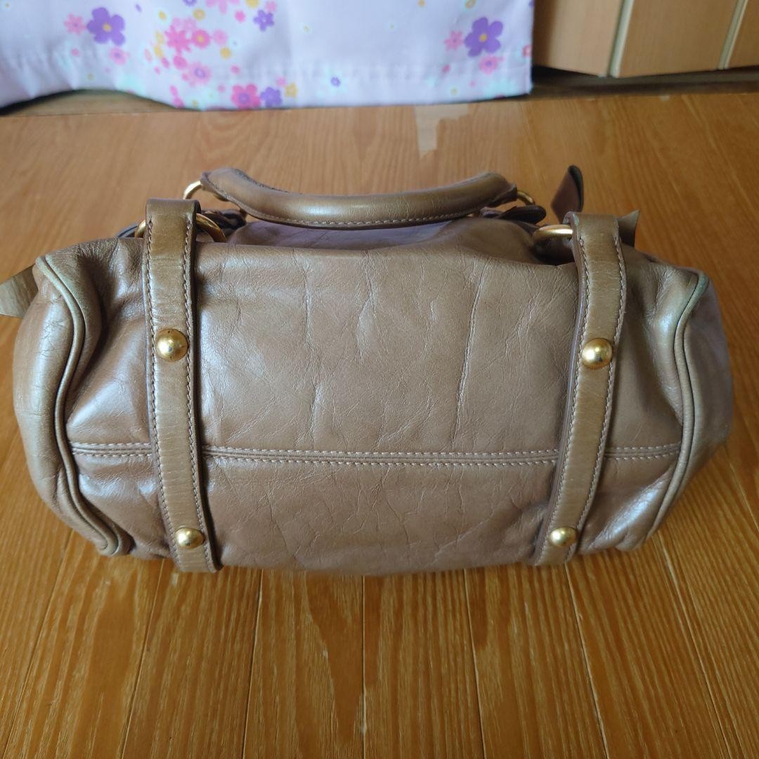 MIU MIU Hand Shoulder Bag Tote Purse Logo Beige Authentic