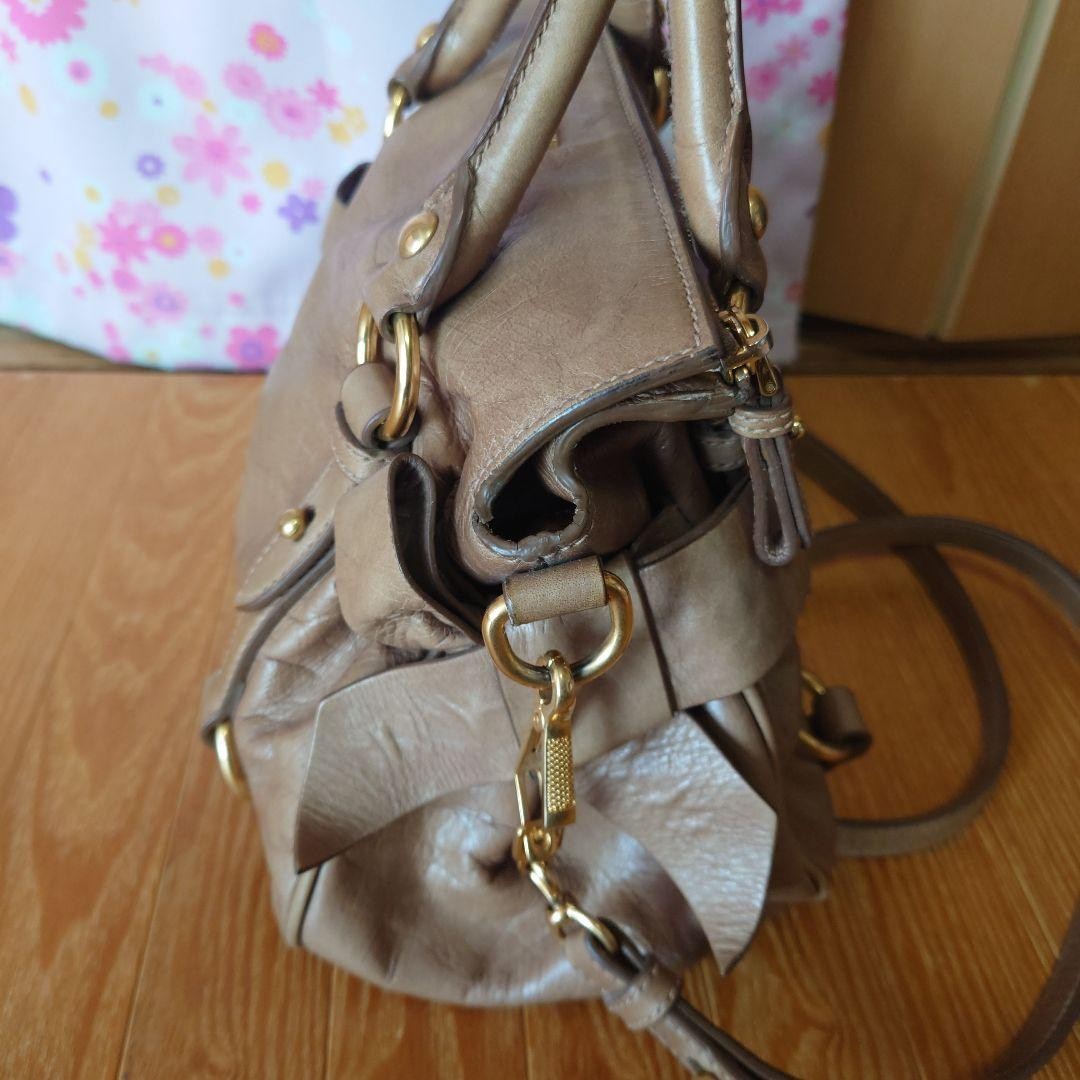 MIU MIU Hand Shoulder Bag Tote Purse Logo Beige Authentic