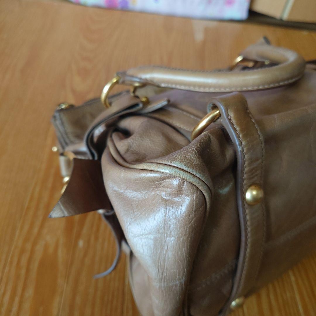 MIU MIU Hand Shoulder Bag Tote Purse Logo Beige Authentic