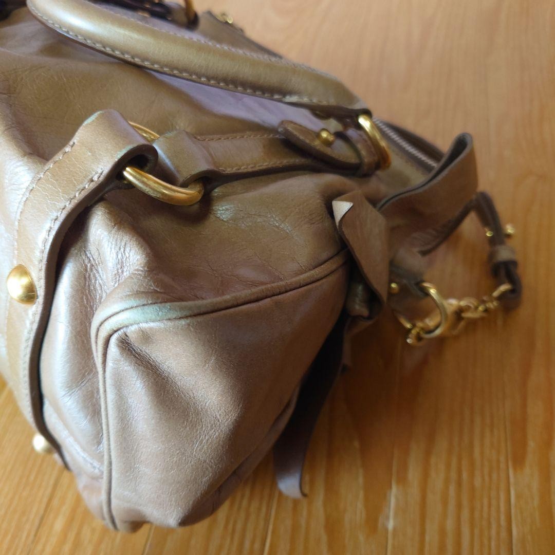 MIU MIU Hand Shoulder Bag Tote Purse Logo Beige Authentic
