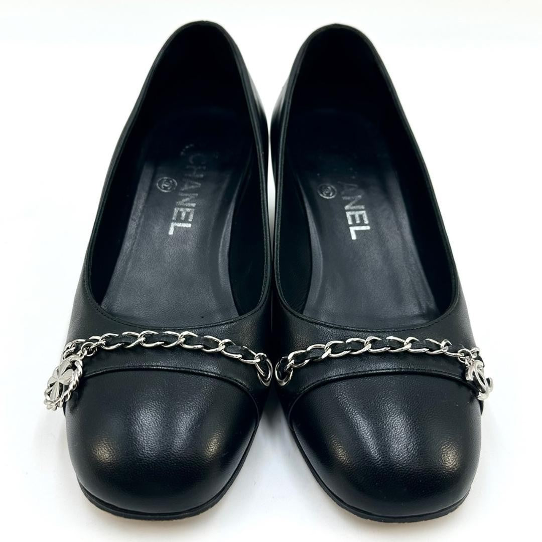 CHANEL Shoes Pumps Heel Cocomark EU 36.0 US 6.0 Leather Black Authentic