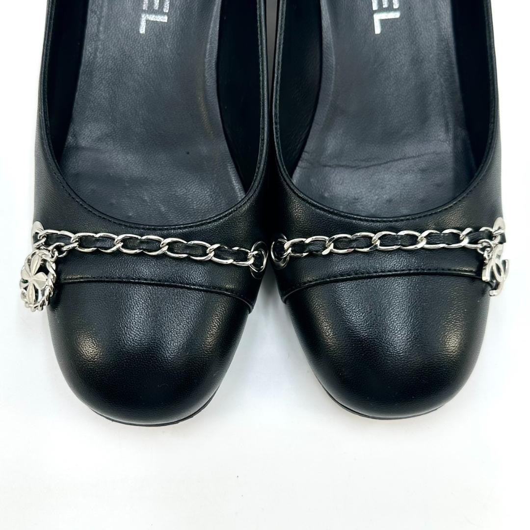 CHANEL Shoes Pumps Heel Cocomark EU 36.0 US 6.0 Leather Black Authentic