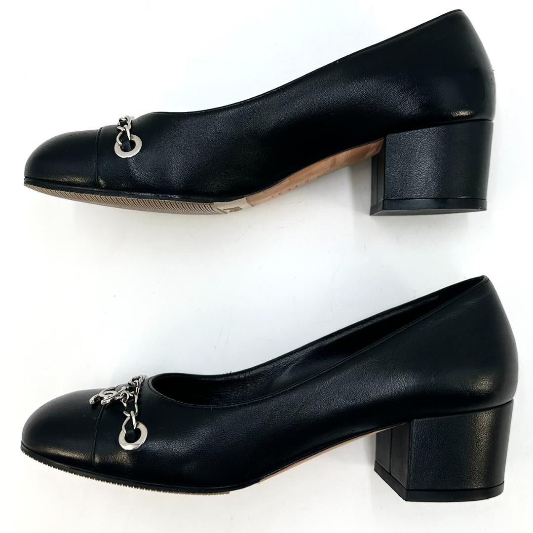 CHANEL Shoes Pumps Heel Cocomark EU 36.0 US 6.0 Leather Black Authentic