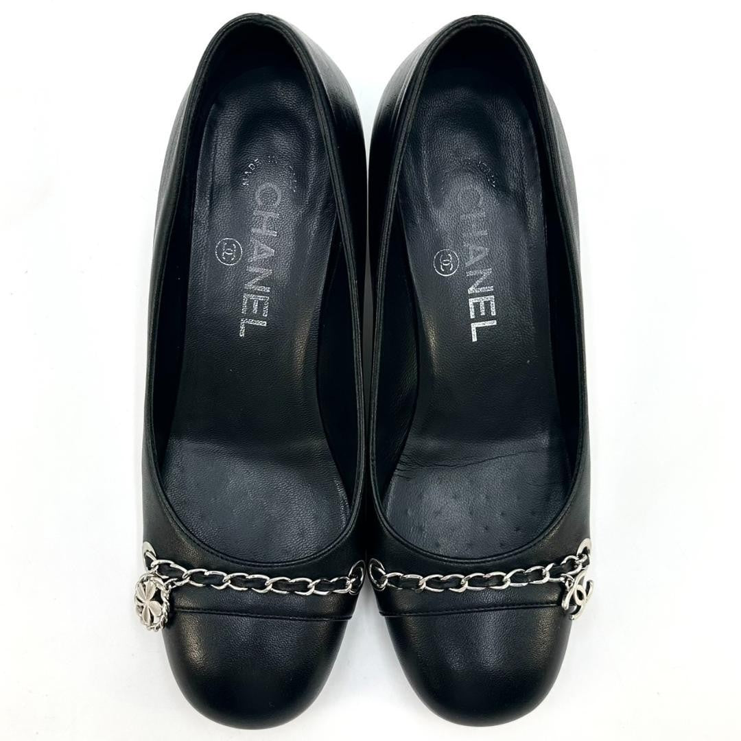 CHANEL Shoes Pumps Heel Cocomark EU 36.0 US 6.0 Leather Black Authentic