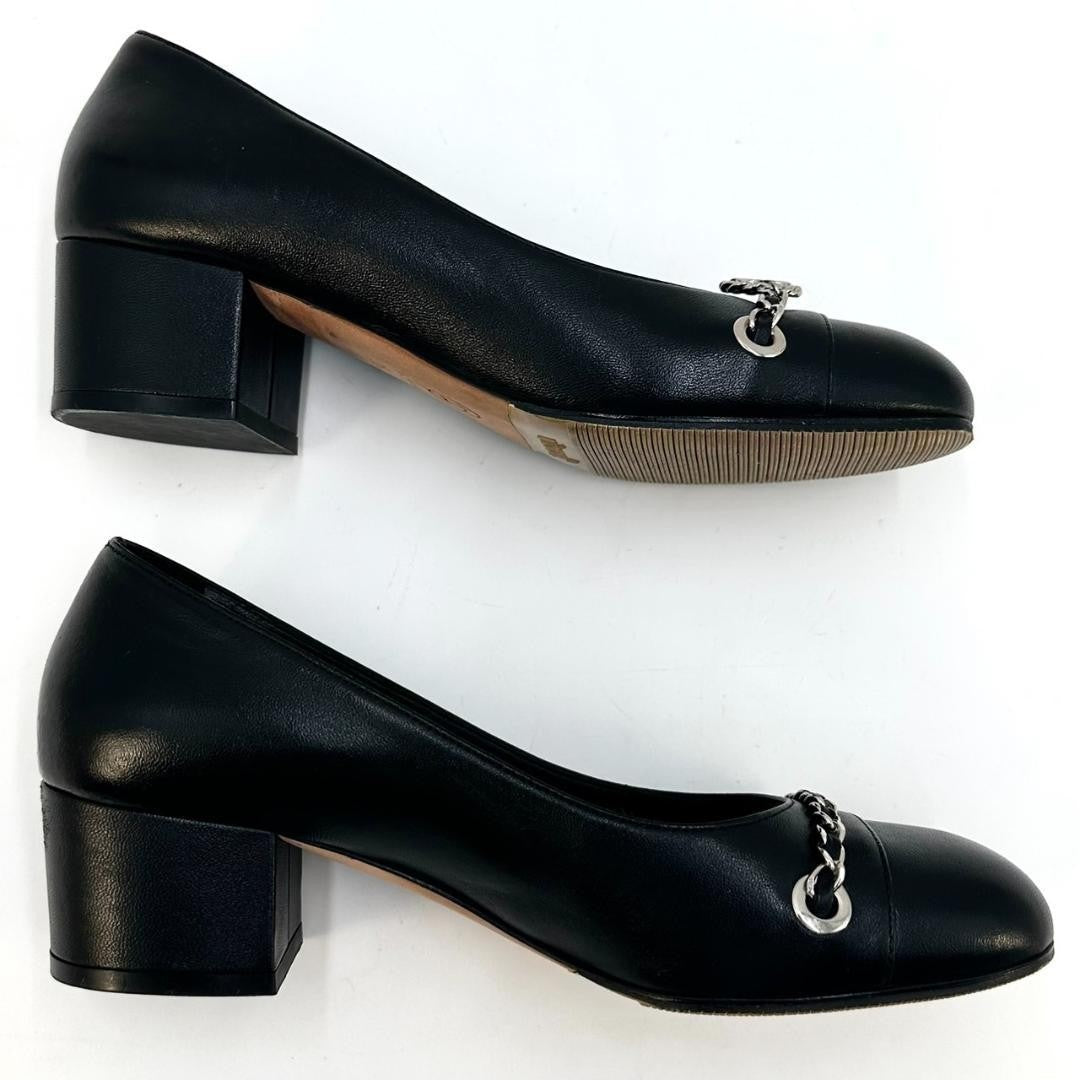 CHANEL Shoes Pumps Heel Cocomark EU 36.0 US 6.0 Leather Black Authentic