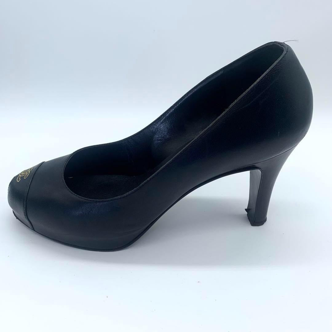 CHANEL Shoes Pumps Heel Cocomark EU 36.5 US 6.5 Black Authentic