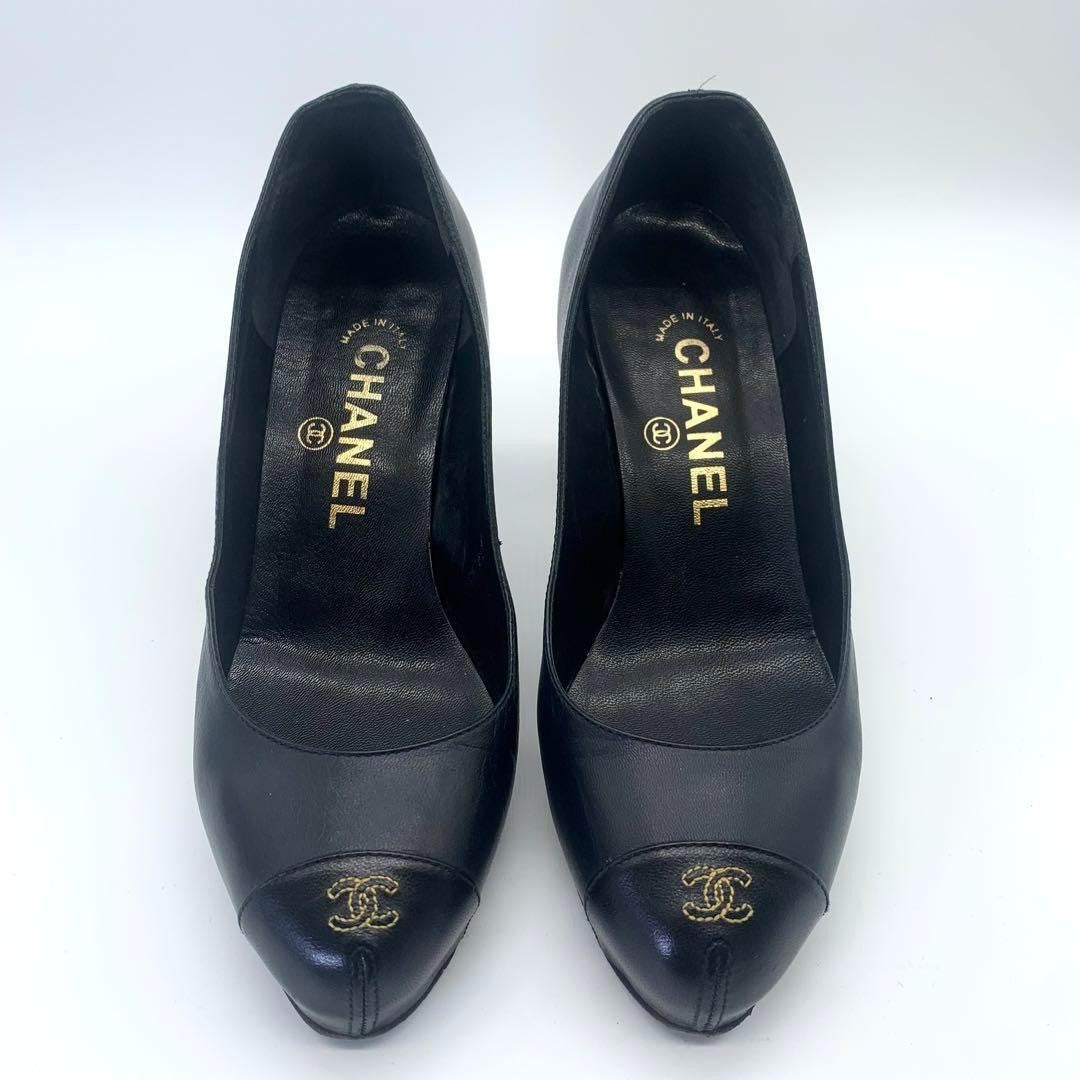 CHANEL Shoes Pumps Heel Cocomark EU 36.5 US 6.5 Black Authentic