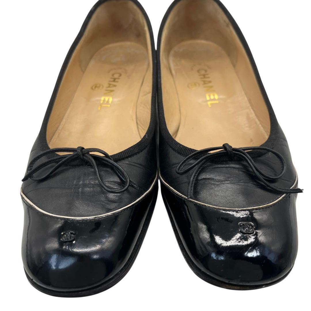 CHANEL Shoes Pumps Heel Cocomark EU 36.5 US 6.5 Patent Leather Black Authentic