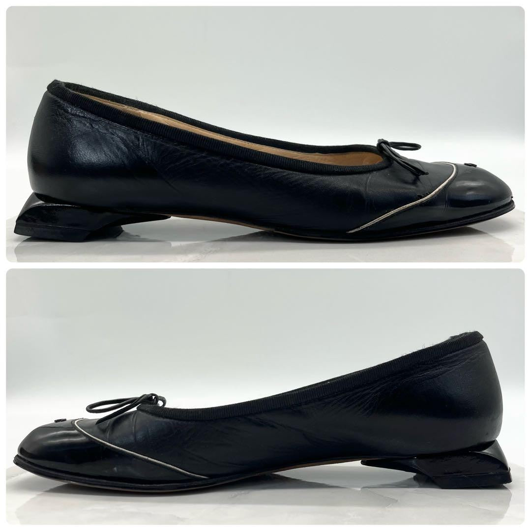 CHANEL Shoes Pumps Heel Cocomark EU 36.5 US 6.5 Patent Leather Black Authentic