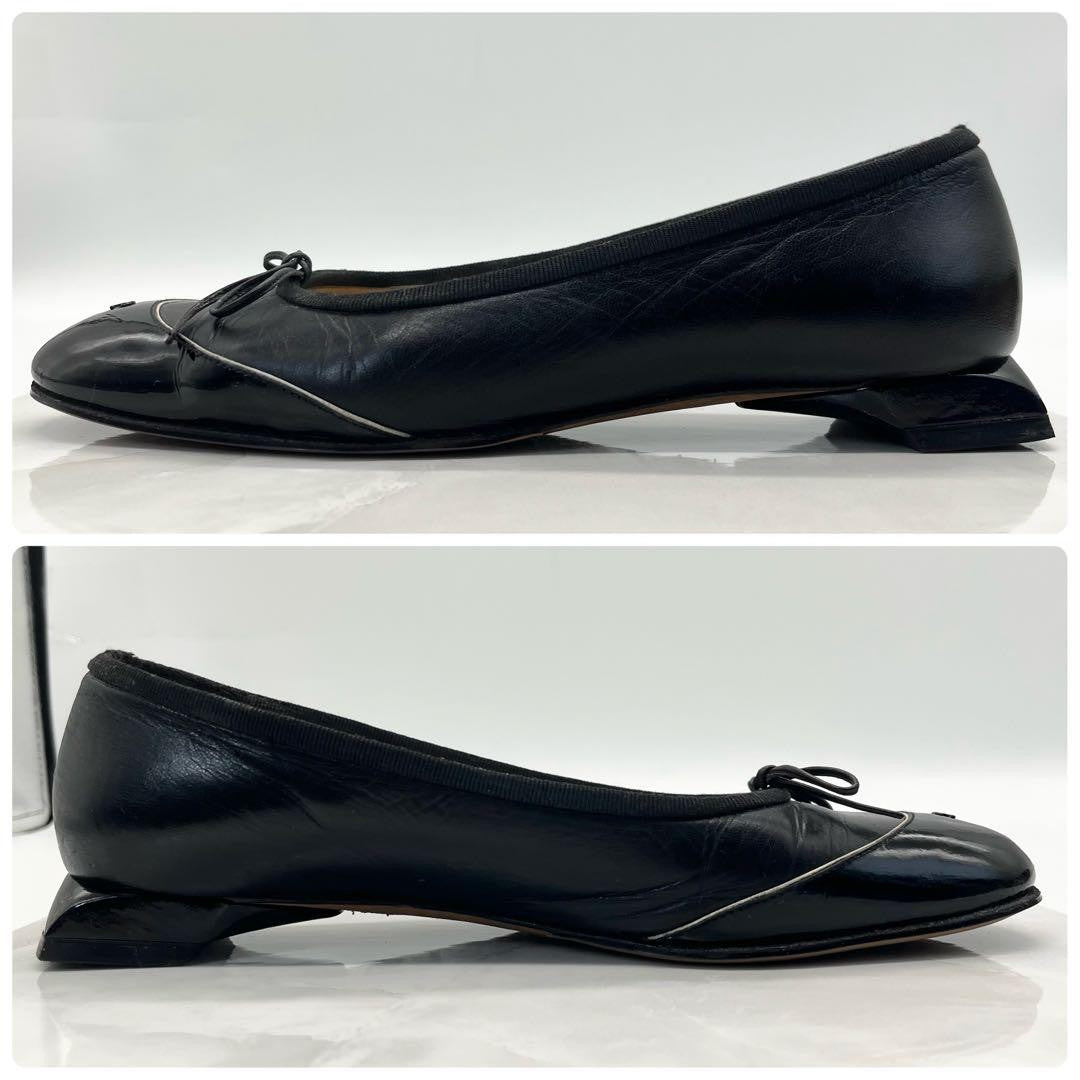 CHANEL Shoes Pumps Heel Cocomark EU 36.5 US 6.5 Patent Leather Black Authentic