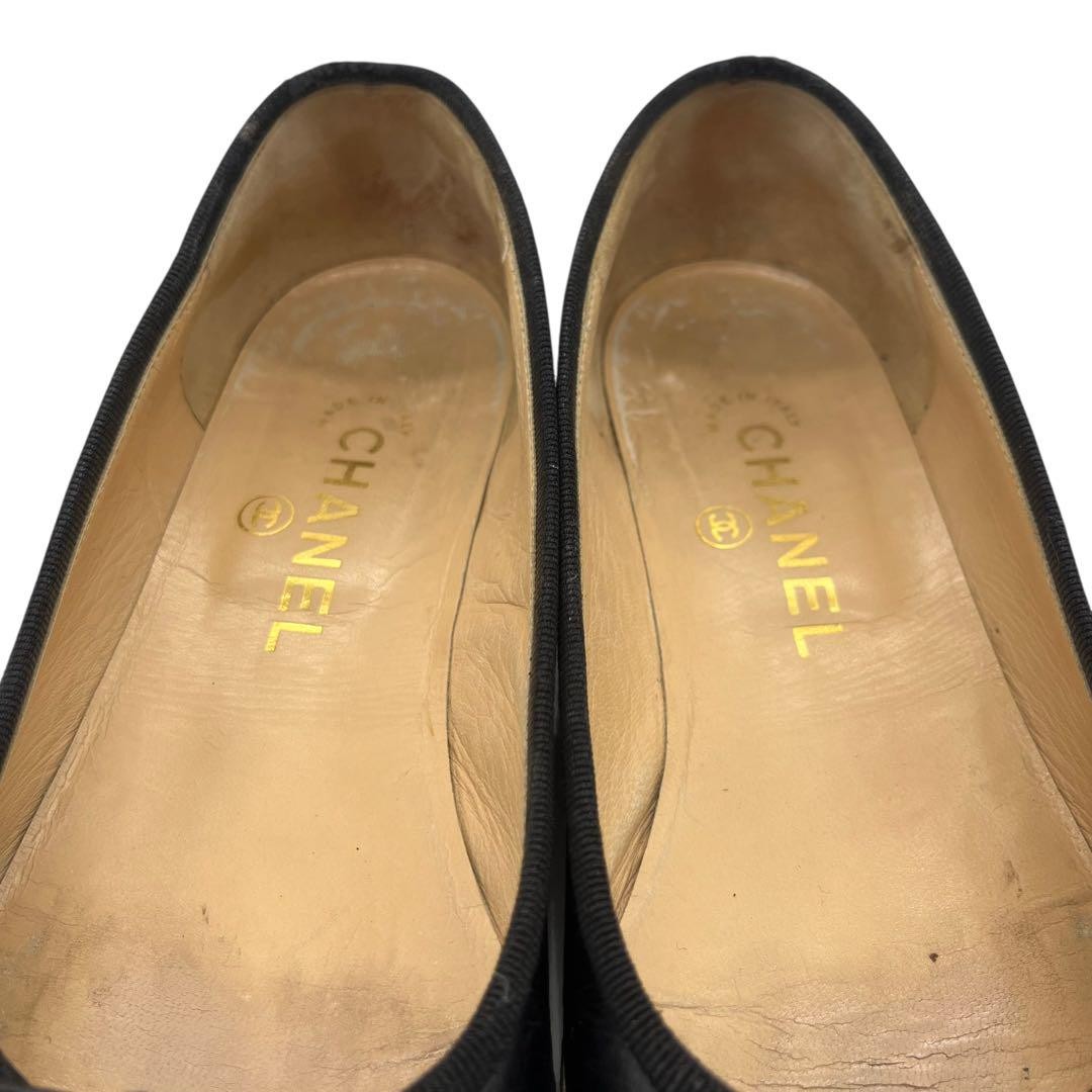 CHANEL Shoes Pumps Heel Cocomark EU 36.5 US 6.5 Patent Leather Black Authentic