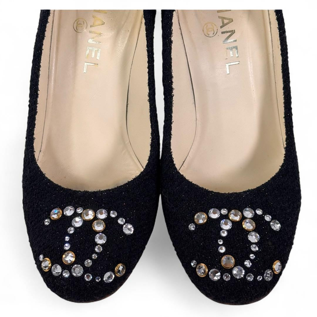 CHANEL Shoes Pumps Heel Cocomark EU 37 US 7 Black Authentic