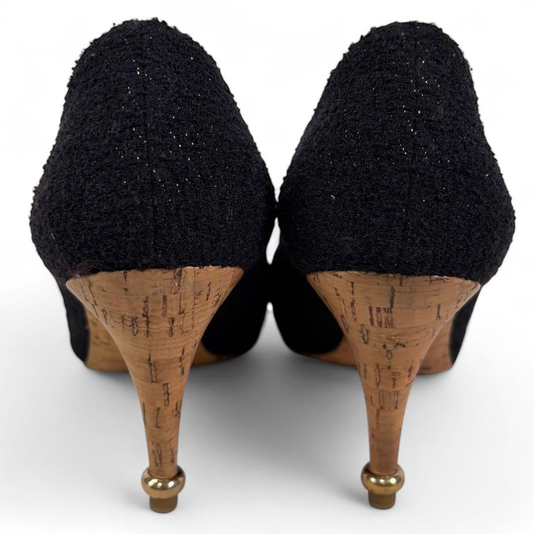 CHANEL Shoes Pumps Heel Cocomark EU 37 US 7 Black Authentic