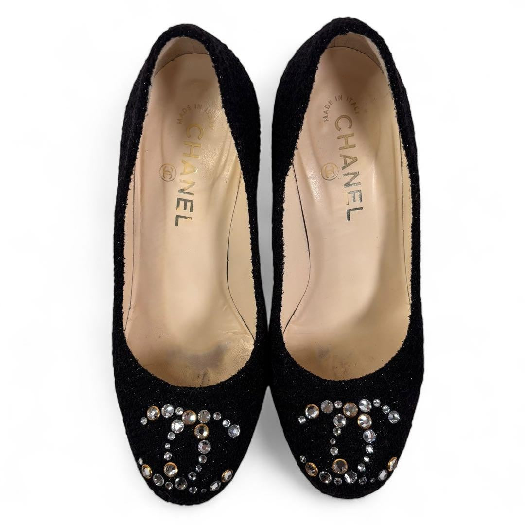 CHANEL Shoes Pumps Heel Cocomark EU 37 US 7 Black Authentic