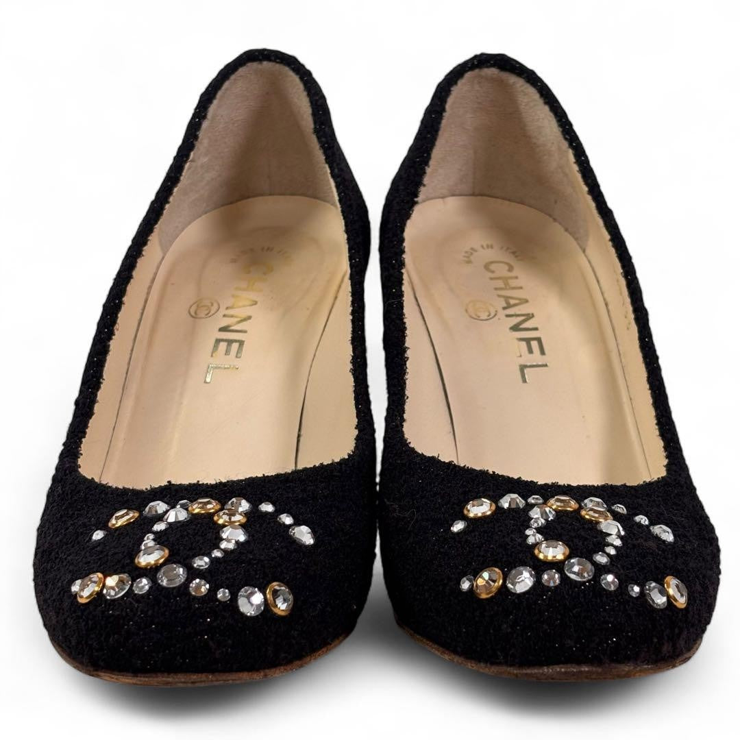 CHANEL Shoes Pumps Heel Cocomark EU 37 US 7 Black Authentic
